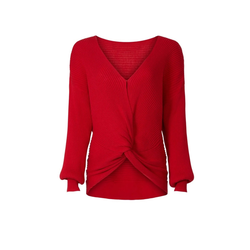 Women's Hudson Red Knotted V-neck Sweater Size M